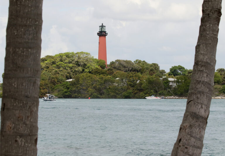 image of Jupiter lighthouse across the Jupiter Inlet